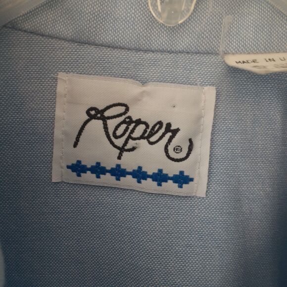Vtg Roper Mens 18 Pearl Snap Blue Long Sleeve Shirt Made USA Western Cowboy - Picture 4 of 9